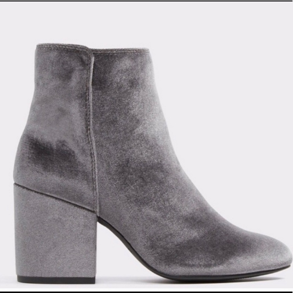 ALDO- Grey velvet block heel bootie! ❤️
